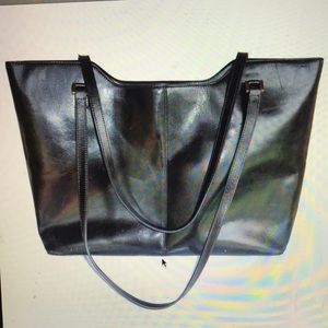 Apostrophe Genuine Leather Black Tote Handbag Purse with Zippered Pocket